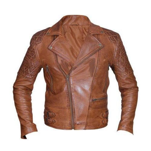 Handmade Distressed Cognac Biker Leather Jacket