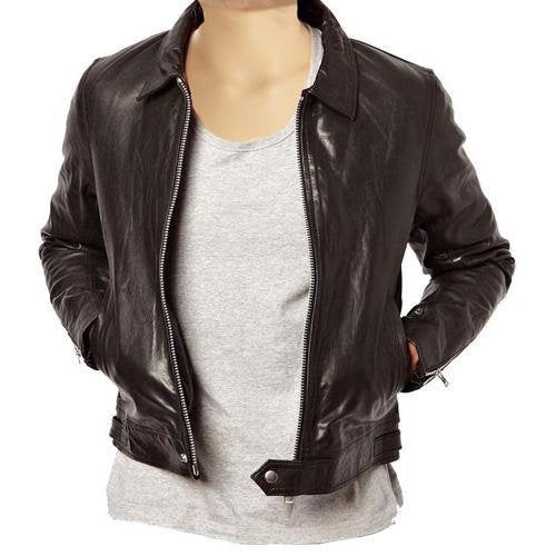 Handmade Plain Brown Leather Jacket With Collar