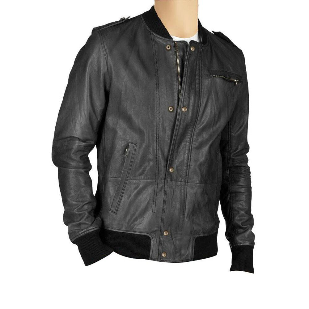 Handmade Grey Bomber Leather Jacket