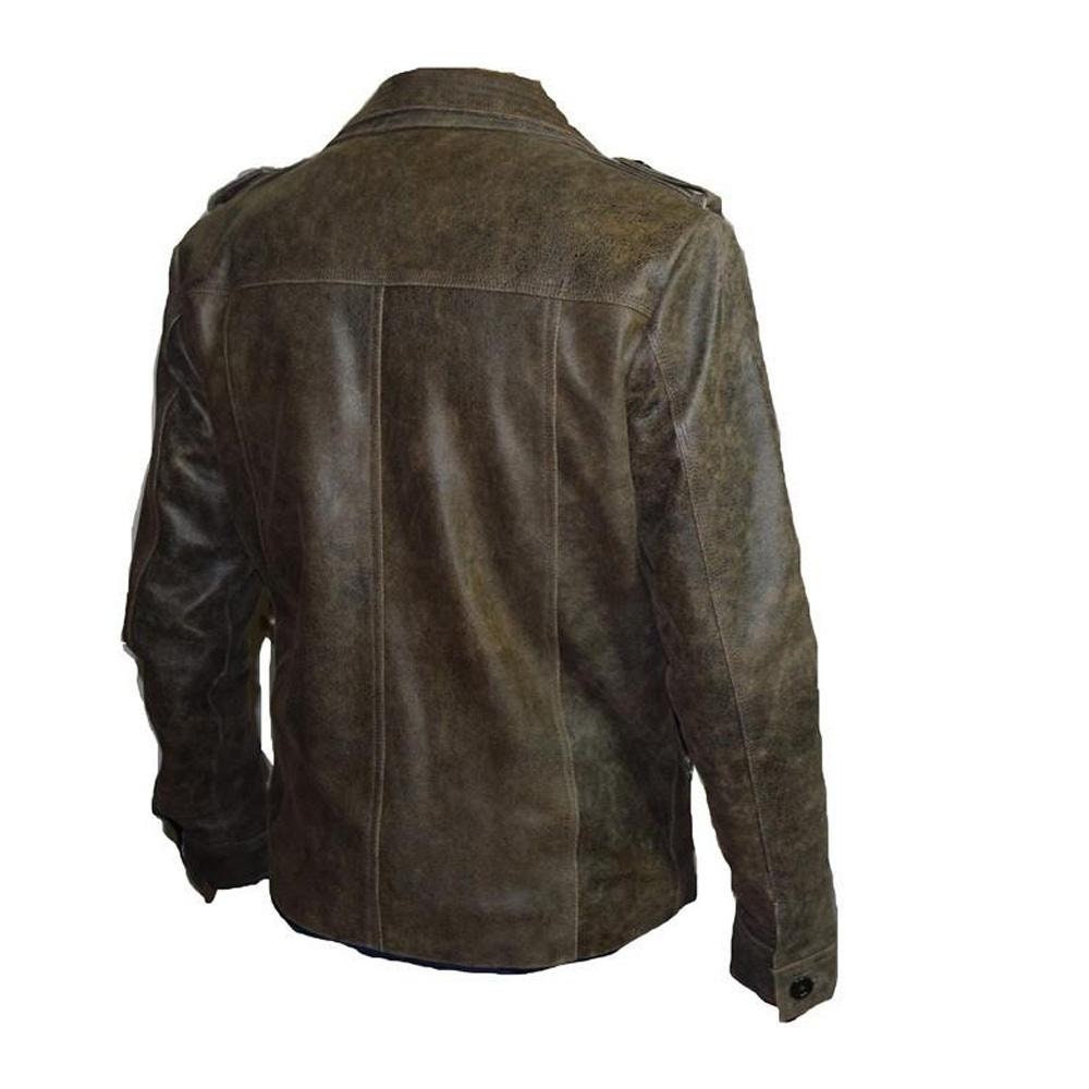 Handmade  Vintage Blast Leather Jacket With Point Collar