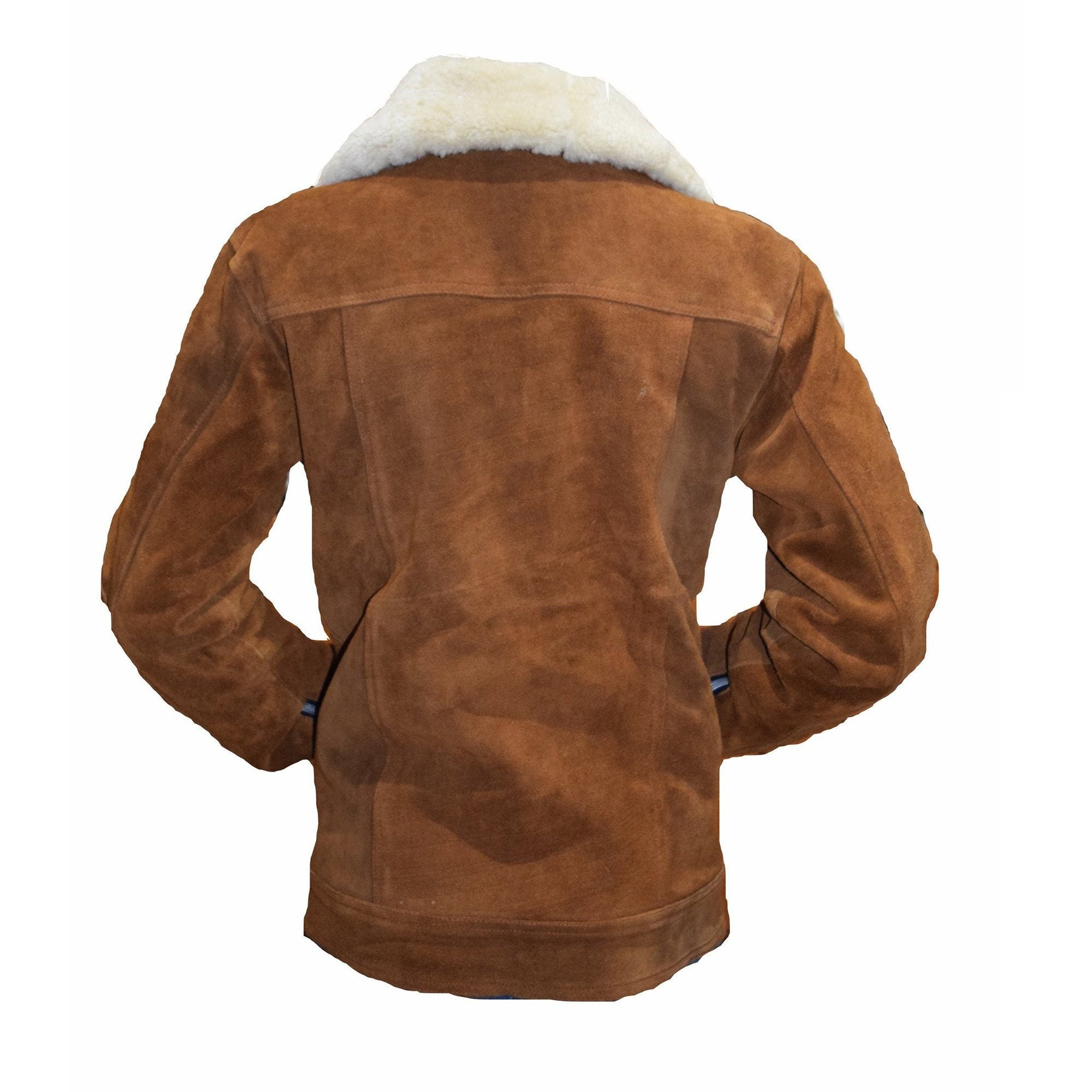 Handmade  Suede Bomber Leather Jacket With Fur Collar