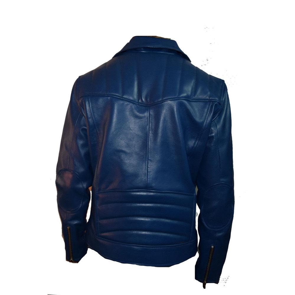 Handmade  Plain Blue Biker Style Leather Jacket