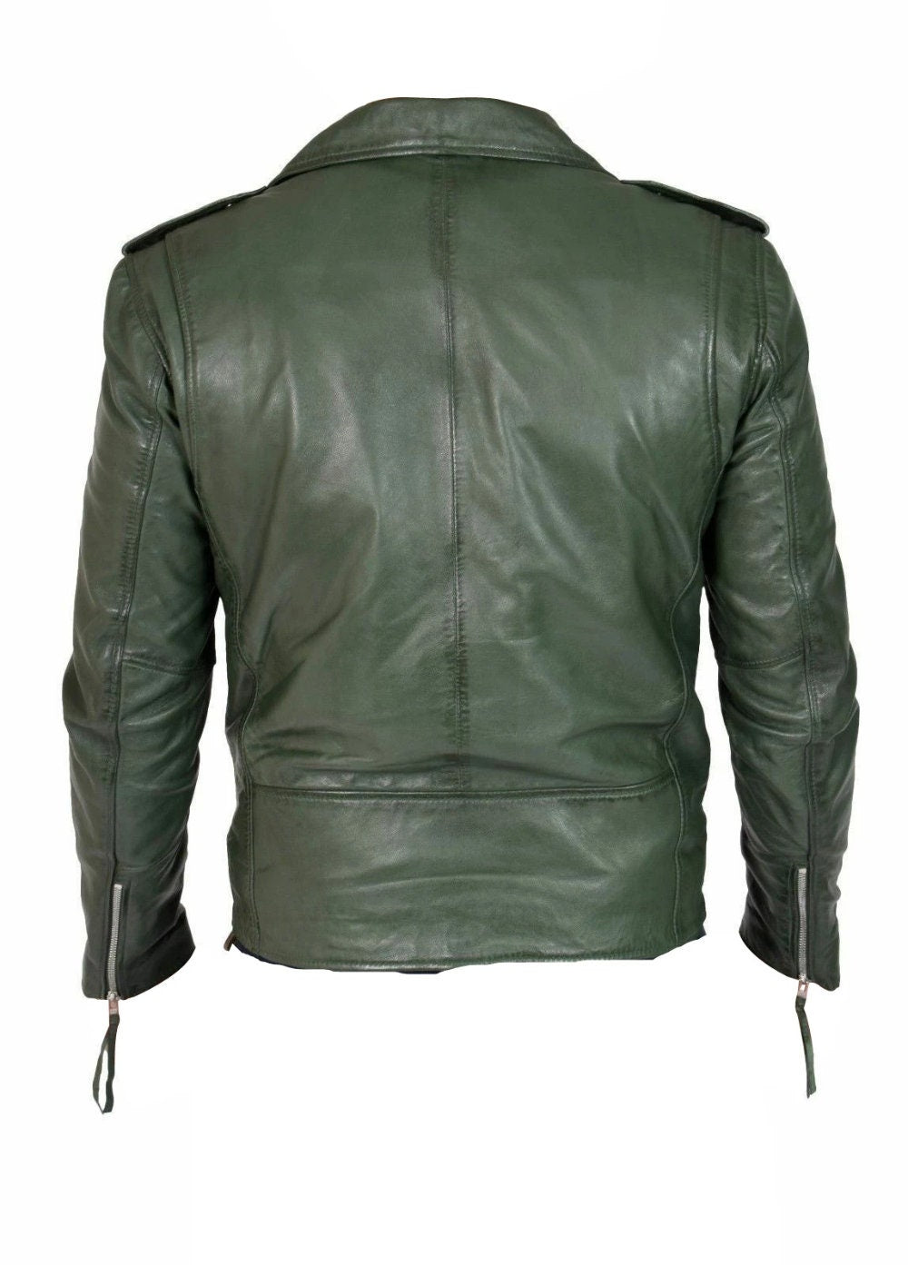 Handmade Sergeant Army Green Biker Style Leather Jacket With Belt