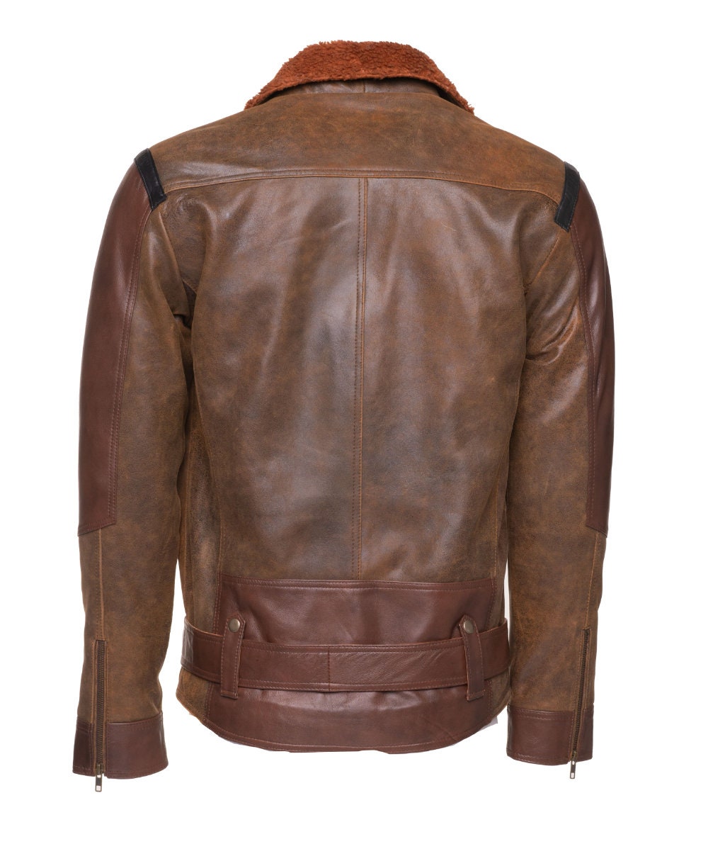 Handmade Vintage Brown Sherpa Lined Leather Jacket With D Pocket