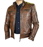 Handmade Roan Distressed Brown Moto Leather Jacket