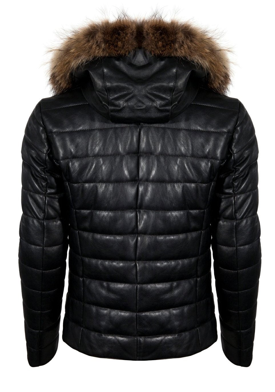 Handmade Richie Winter Puffer Leather Jacket With Fur Hoodie