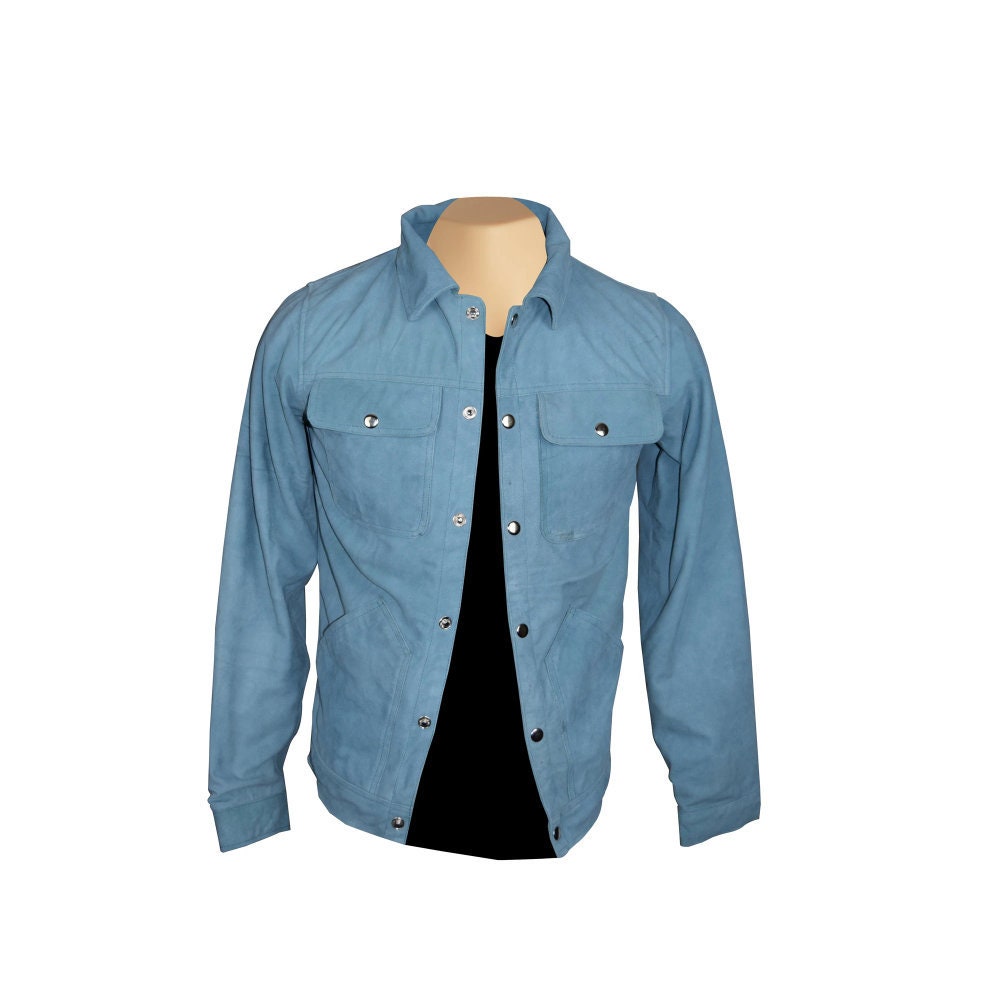 Handmade Sky blue Suede Shirt