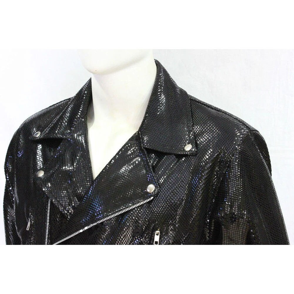 Handmade Snake Print Biker Style Leather Jacket