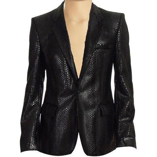 Handmade  Black Snake Print Leather Blazer