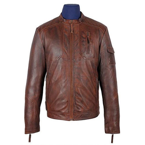 Handmade Men's Allen Cognac Leather Jacket