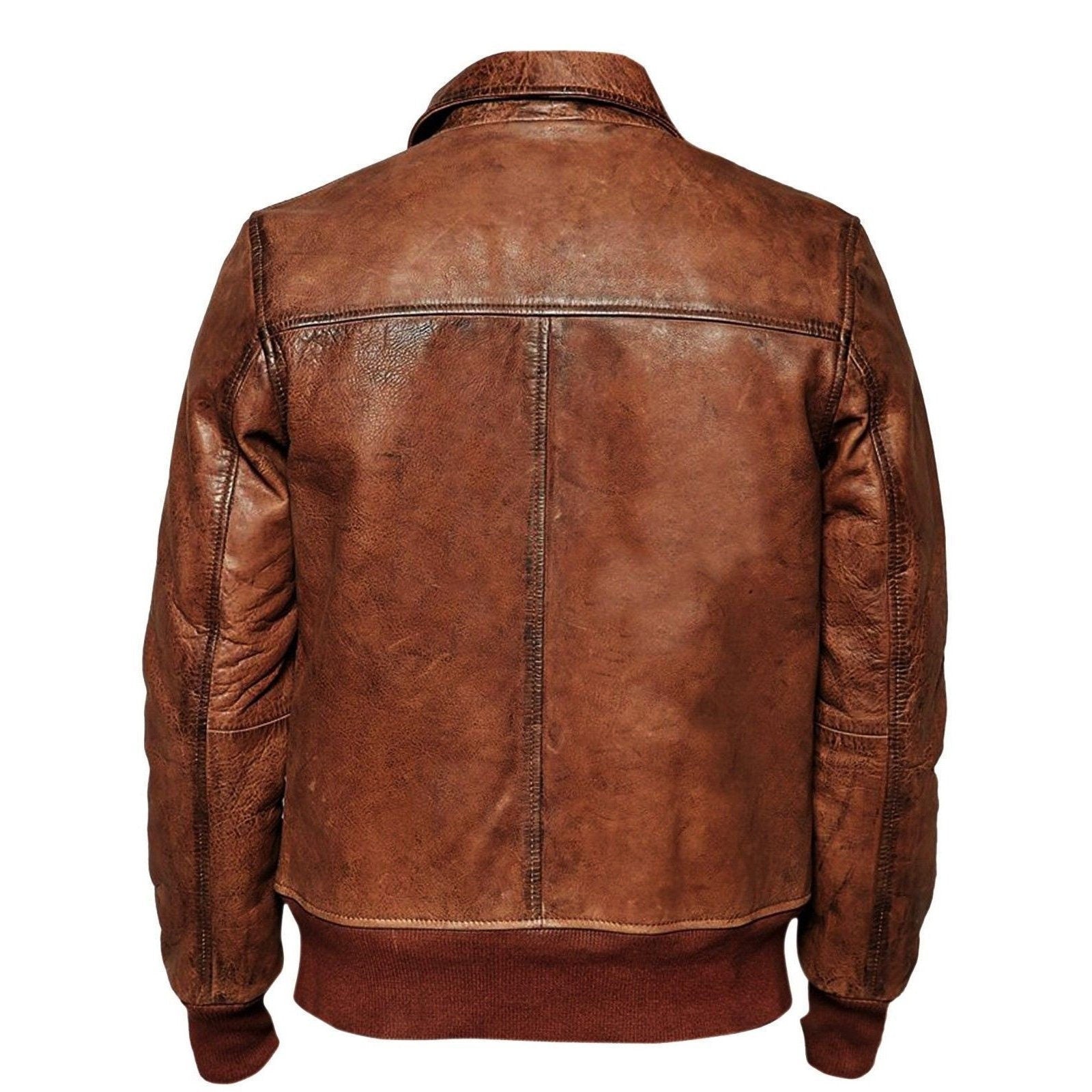 Handmade  Boyd's Rust Leather Jacket With Ribbed Cuffs