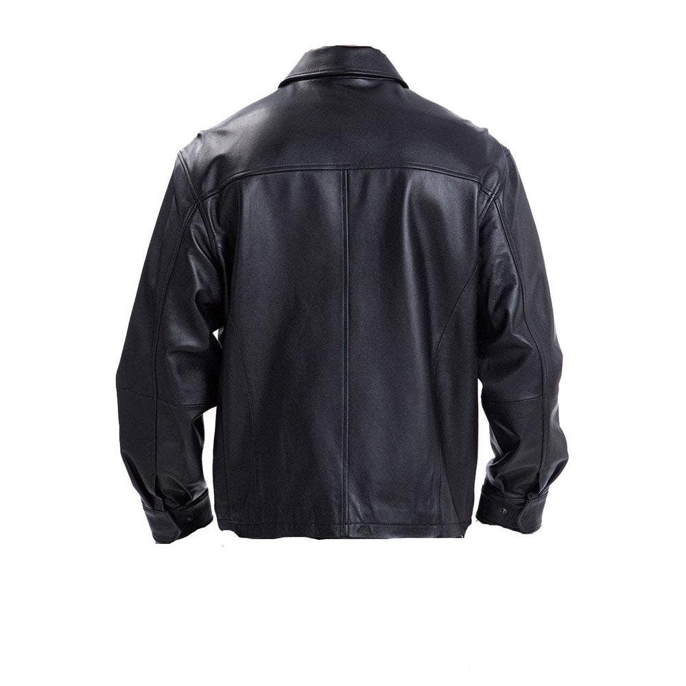 Handmade  Plain Black Classic Leather Jacket With Collars