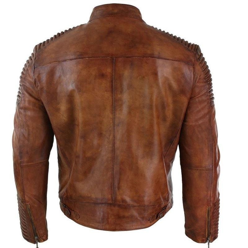 Handmade  Cafe Racer Distressed Jacket With Piping