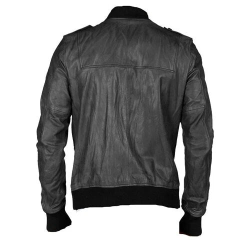 Handmade Grey Bomber Leather Jacket