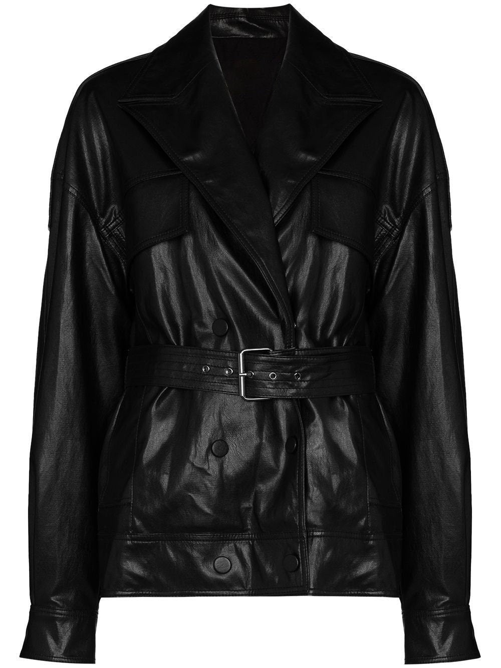 Handmade  Belted Faux-Leather Jacket