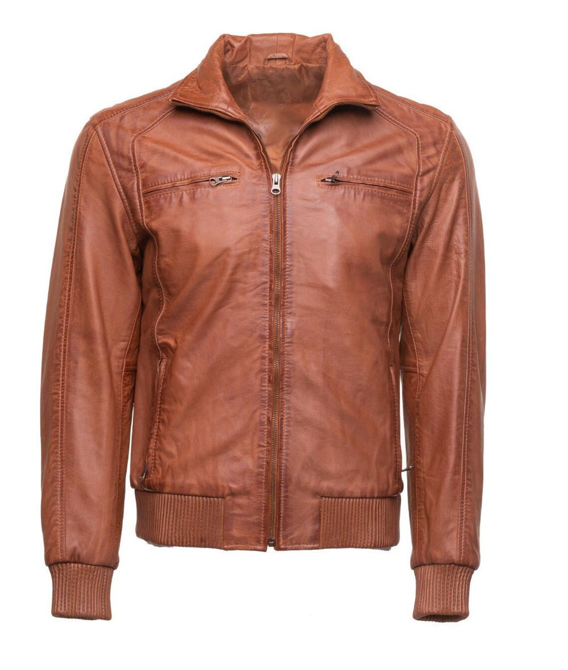 Handmade Beltrans Sand Washed Leather Jacket With Stretch Leather Hems & Cuffs