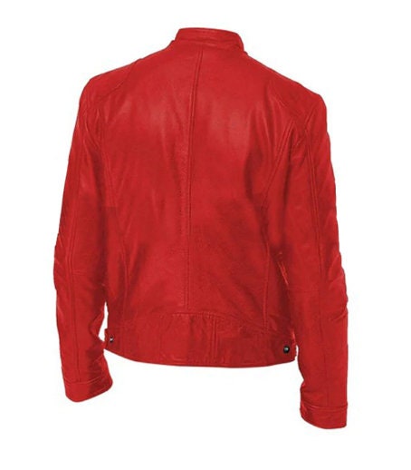 Handmade  Cafe Racer Red Motorcycle Vintage Biker Men Red Distressed Leather Jacket