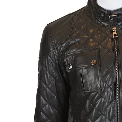 Ox and Bulls Diamond Quilted Black Leather Jacket
