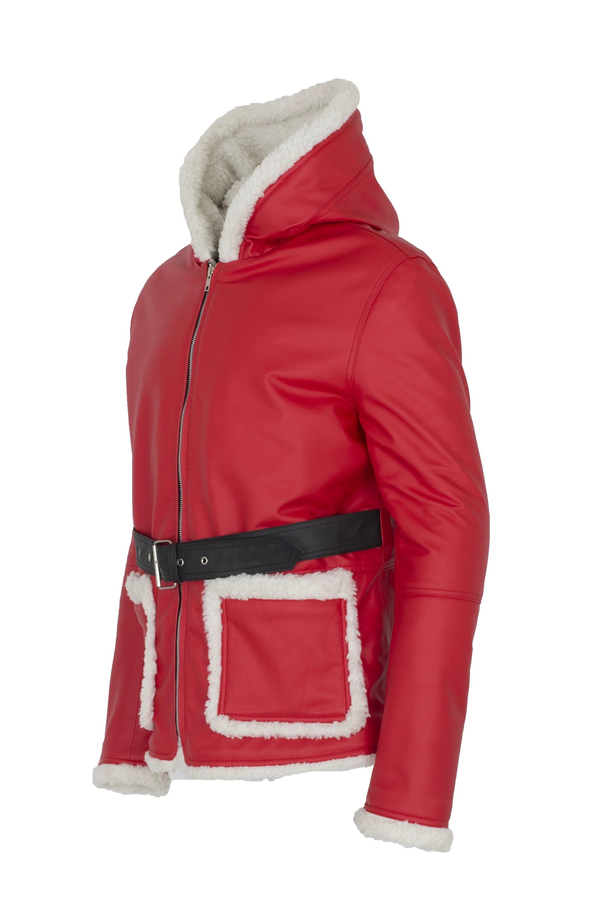 Handmade  Santa Claus Leather Jacket Christmas Jacket Cosplay Coat