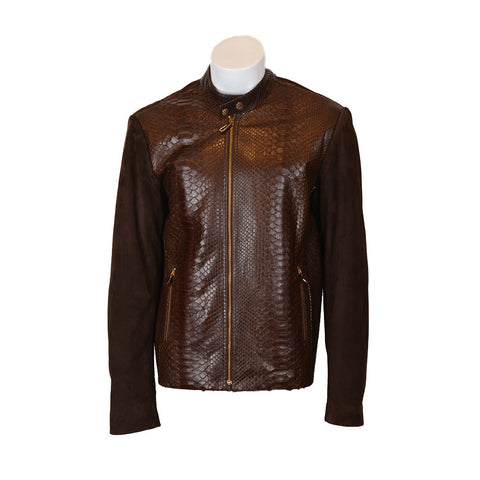 Ox and Bulls Brown Center Snake Print Leather Jacket