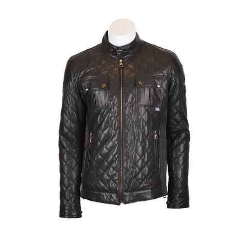 Ox and Bulls Diamond Quilted Black Leather Jacket