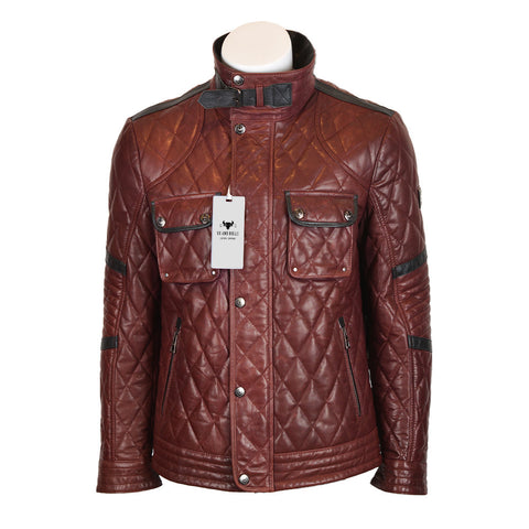 Ox and Bulls Diamond Quilted Brown Leather Jacket