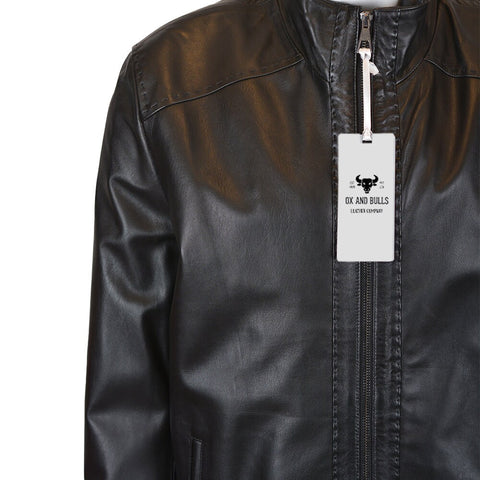 Ox and Bulls Black Classic Biker Leather Jacket Genuine Leather.