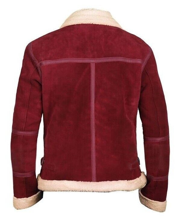 Ox and Bulls Christmas Red Suede Leather Jacket | Men's Ryan Reynolds Inspired Santa Shearling Jacket