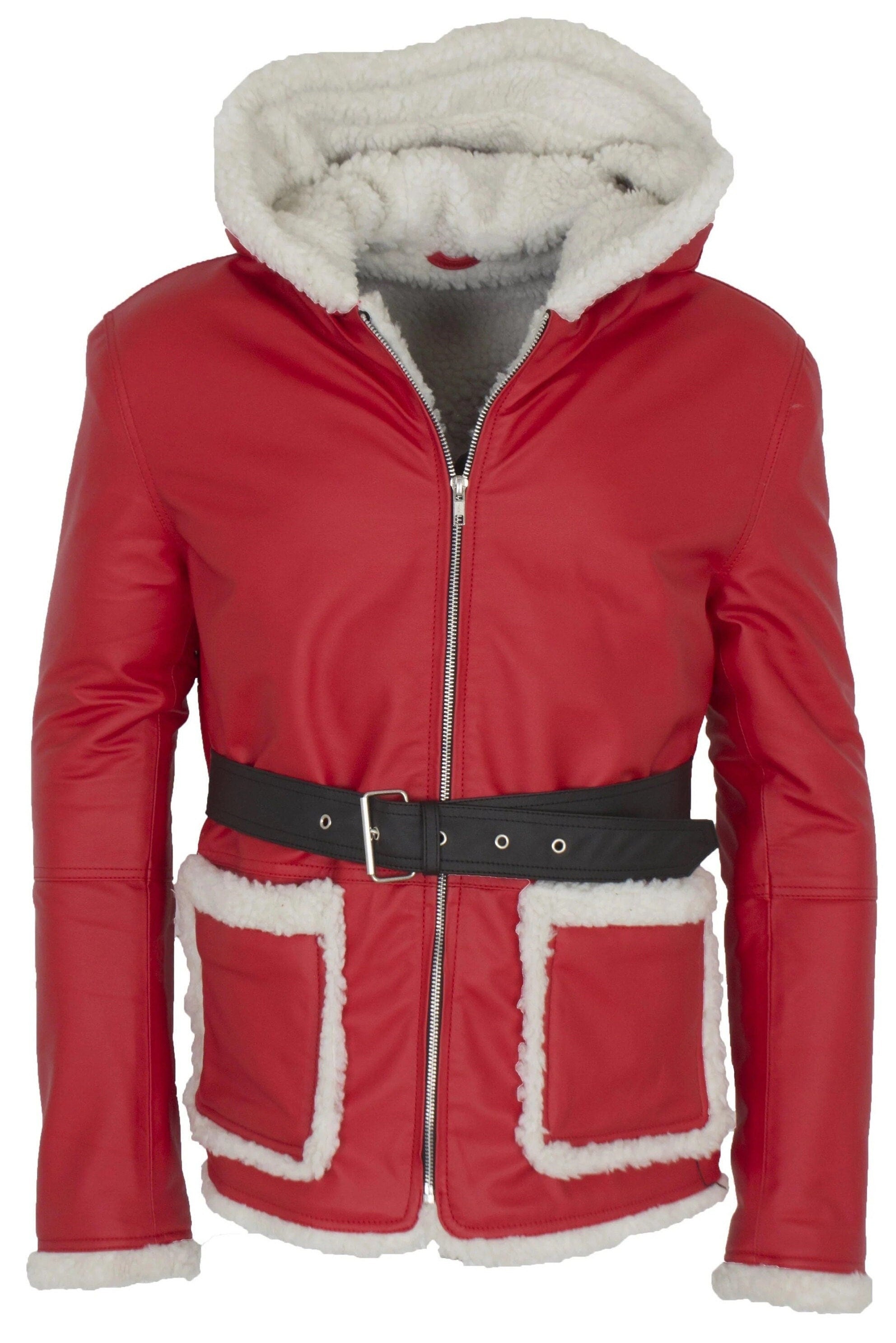 Handmade  Santa Claus Leather Jacket Christmas Jacket Cosplay Coat